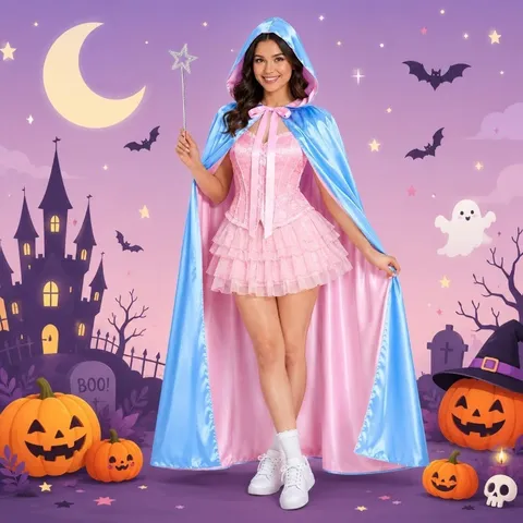Halloween Cosplay Hooded Cloak Double Sided Satin Princess Fairy Cape Costume For Women Party Holiday Apparel