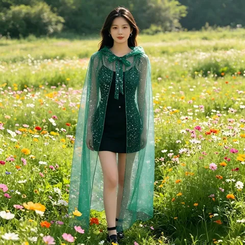 Women Men Unisex Shiny Bronzing Tulle Hooded Cloak Halloween Party Stage Performance Long Cape Costume Robe