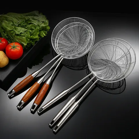 304 Stainless Steel Colander Kitchen Strainer Fine Mesh Skimmer With Long Handle For Frying Noodles Hot Pot