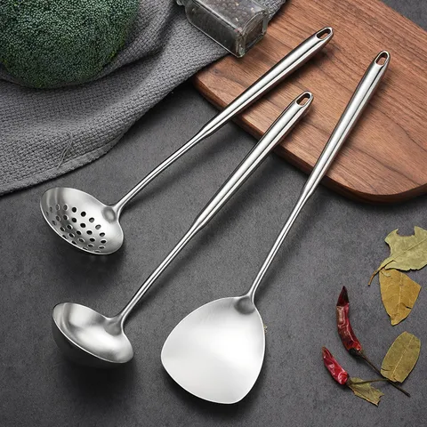 Mini Stainless Steel Kitchen Cooking Utensils Spatula Soup Spoon Slotted Spoon Home Kitchen Cookware Set