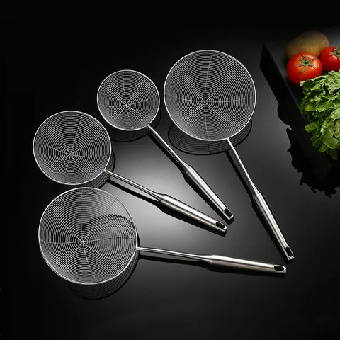 304 Stainless Steel Colander Kitchen Strainer Fine Mesh Skimmer With Long Handle For Frying Noodles Hot Pot