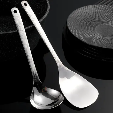 Ustensiles de Cuisine en Acier Inoxydable Mini Spatule Martelée Cuillère à Soupe Écumoire Maison Moderne Minimaliste