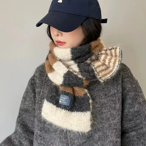 Sciarpa Invernale da Donna a Righe in Misto Lana Ispessita Calda Protezione per il Collo Lavorata a Maglia Casual Moda Sciarpa