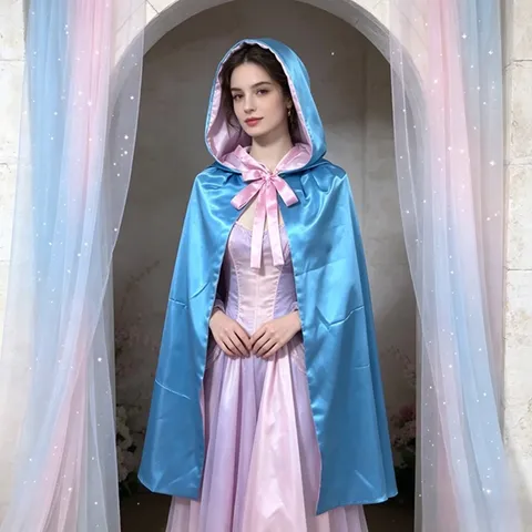 Cape de Cosplay à Capuche Double Face Réversible Satin Cape de Costume Bicolore Pour Fête d'Halloween Jeu de Rôle