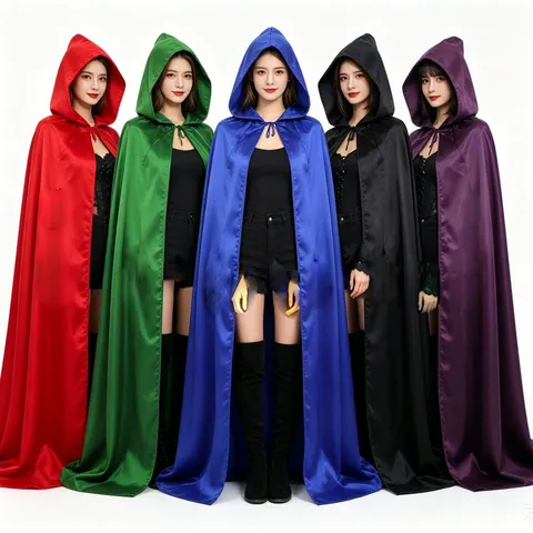 Women's Gothic Hooded Cape Long Cloak Solid Color Polyester Halloween Cosplay Costume Party Apparel Outerwear