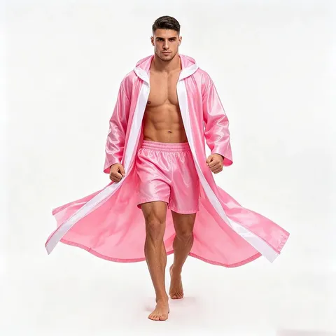 Unisex Satin Boxing Robe Hooded Cloak Long Sleeve Fight Wear Martial Arts Muay Thai Training Uniform Cape