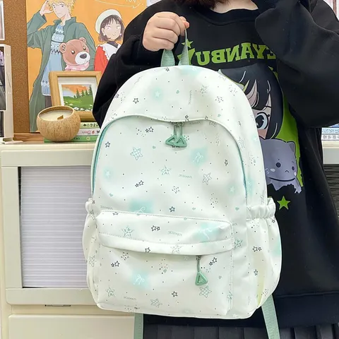 Waterproof Nylon Student Backpack Cute Star Print Casual School Bag For Teen Girls Fashion Bookbag Travel Daypack