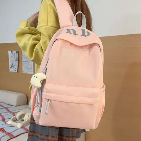 Casual Nylon School Backpack For Teenage Girls Lightweight Minimalist Bookbag With Letter Embroidery