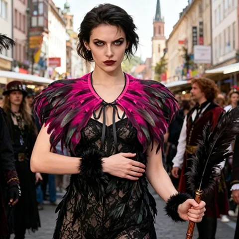 Gothic Dark Feather Capelet False Collar Halloween Cosplay Anime Costume Accessory For Women Shoulder Wrap
