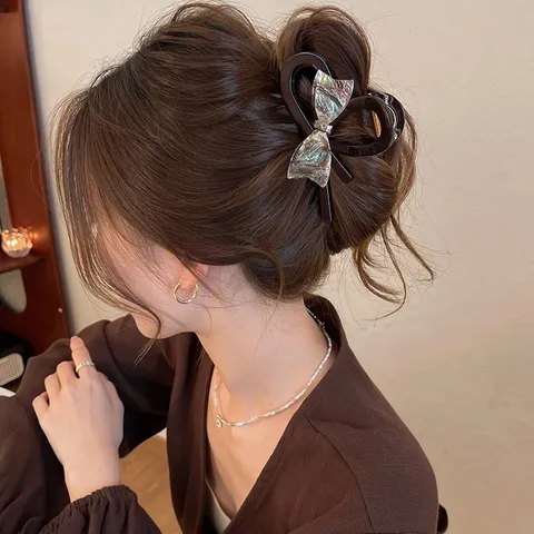 Iridescent Bow Hair Claw Large Acrylic Shark Clip French Vintage Elegant Hair Styling Clip For Women Hair Accessories