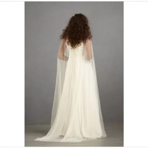 Dames Sheer Mesh Bruiloft Mantel Opstaande Kraag Strik Tule Bruidsmantel Elegant Prinsessenstijl Lange Doorschijnende Sjaal Voor Huwelijksfeest