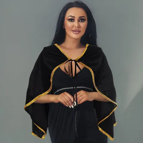 Women Halloween Cosplay Cape Gold Trim Short Velvet Cloak Lace-up Anime Shawl Party Costume Accessory European Fantasy Style
