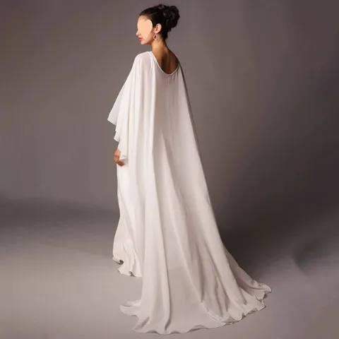 Women Solid Color Chiffon Long Cape Shawl Elegant Bridal Bridesmaid Evening Dress Capelet Wedding Party Wrap Cover Up