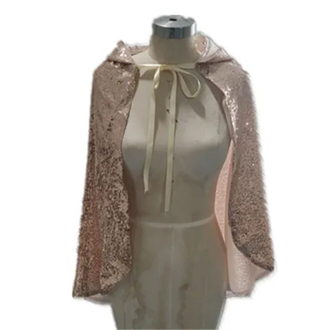 Shiny Sequin Hooded Cape With Crown Anime Cosplay Costume Accessory Short Cloak For Women Party Roleplay Performance Outfit