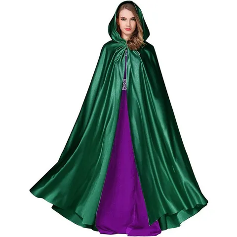 Anime Cosplay Hooded Cloak Halloween Witch Costume Stage Performance Satin Cape For Women Party Decoration
