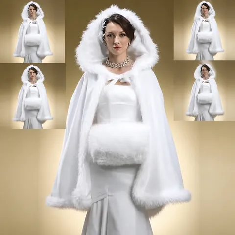Capa de Novia de Piel de Conejo Artificial de Lujo Con Capucha Invierno Cálido Engrosada Chal de Terciopelo Con Forro Polar Robe de Fiesta de Boda Mujer
