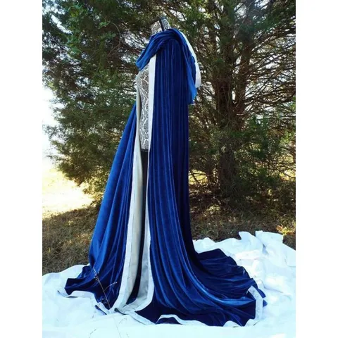 Men Women Velvet Hooded Cloak Cape Long Train Windbreaker Gothic Halloween Cosplay Costume Warm Winter Outerwear