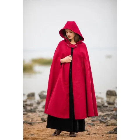 Women Winter Warm Thick Woolen Cape Coat Elegant Solid Color Hooded Cloak Christmas Holiday Outerwear