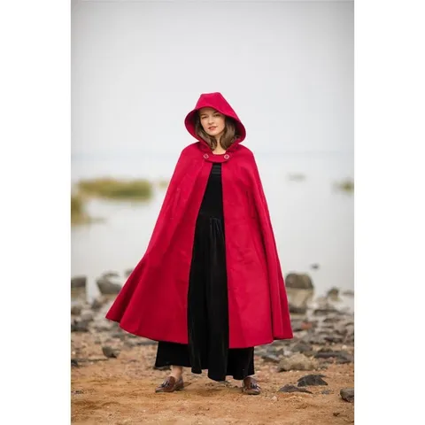 Women Winter Warm Thick Woolen Cape Coat Elegant Solid Color Hooded Cloak Christmas Holiday Outerwear