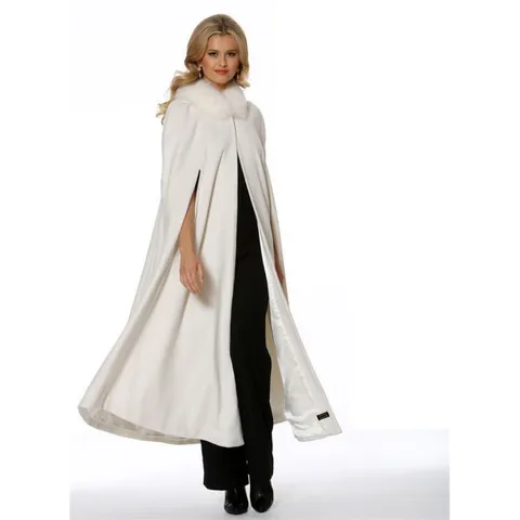 Bridal Wedding Cloak Long Cape With Fur Collar Women Winter Warm Hooded Embroidered Polyester Outerwear For Party