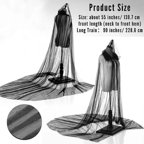 Women Halloween Long Hooded Cloak Mesh Cape Ghost Bride Costume Gothic Vampire Stage Performance Party Cosplay Apparel