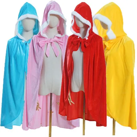Kids Christmas Halloween Velvet Hooded Cloak Plush Trim Party Performance Costume Cape
