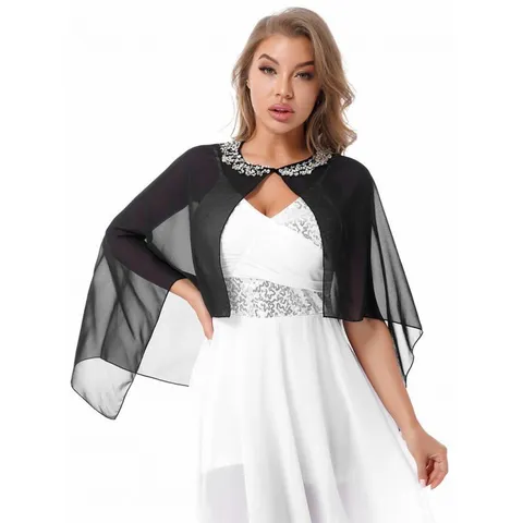 Chaqueta de chal de gasa con protección solar para mujer con cuentas hechas a mano Capa abierta de boda de novia Bolero