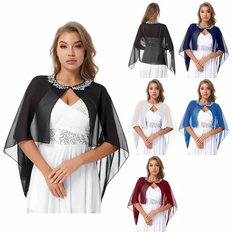 Chaqueta de chal de gasa con protección solar para mujer con cuentas hechas a mano Capa abierta de boda de novia Bolero