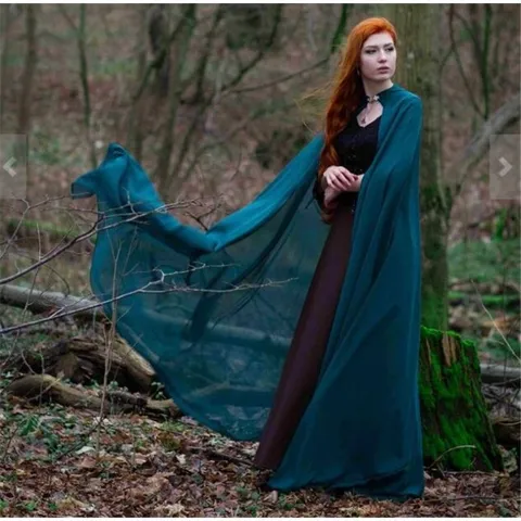 Women Chiffon Hooded Cloak Long Cape Elegant Solid Color Open Front Cardigan For Stage Performance Photography