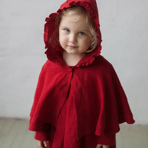 Kids Christmas Little Red Riding Hood Hooded Cape Short Cloak Winter Warm Festival Party Outerwear Cotton Blend