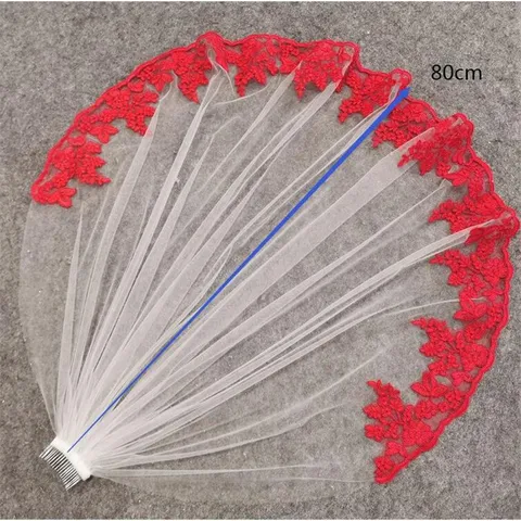 Bridal Wedding Veil Tulle Mesh Long Veil With Comb Red Embroidery Edge Women Hair Accessories Wedding Headwear