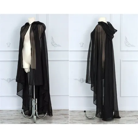 Women Hooded Mesh Cape Cloak Long Transparent Tulle Veil Wedding Halloween Christmas Cosplay Party Stage Performance Outerwear