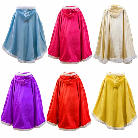 Children Girls Christmas Velvet Hooded Cloak Cape Princess Cosplay Party Outerwear Winter Warm Cape