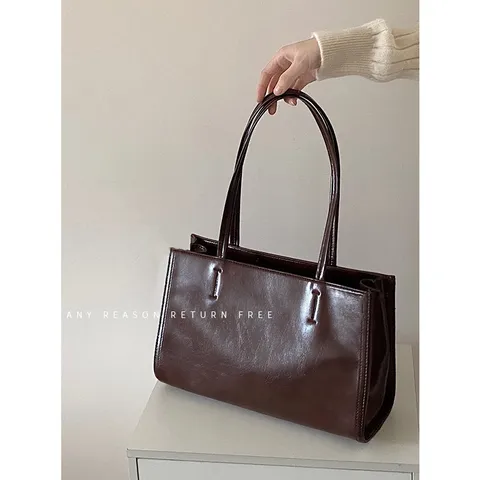 Large Capacity PU Leather Tote Bag For Women Casual Commuting Shoulder Bag Student Chic Solid Color Fashion Handbag
