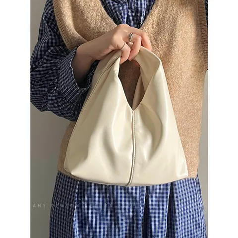 Women Fashion PU Leather Pleated Cloud Bag Casual Solid Color Tote Handbag Simple Versatile Underarm Dumpling Bag
