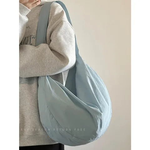 Women Fashion Nylon Tote Bag Large Capacity Casual Dumpling Bag Soft Crossbody Shoulder Bag Simple Daily Handbag