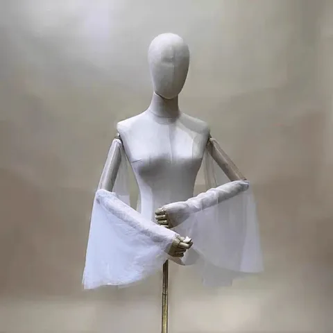 Korean Style Solid Color Mesh Detachable Trumpet Sleeves Fake Sleeves Bridal Wedding Arm Sleeves Women Accessories