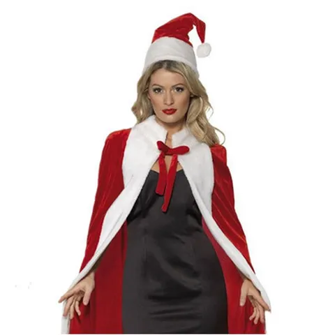 Women Christmas Velvet Cape And Hat Set Hooded Long Cloak Festival Party Cosplay Winter Solid Color Outerwear