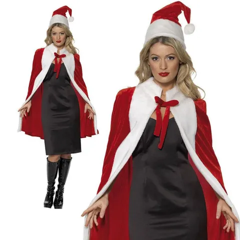 Women Christmas Velvet Cape And Hat Set Hooded Long Cloak Festival Party Cosplay Winter Solid Color Outerwear