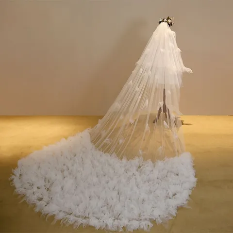 Elegant Bridal Wedding Veil Long Cathedral Veil Mesh Floral Applique Bride Headpiece Women Hair Accessories