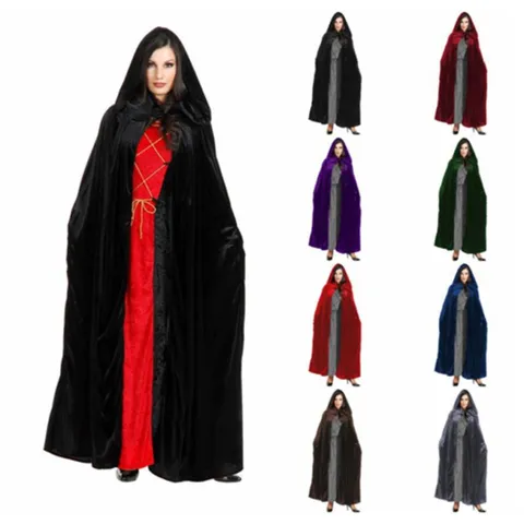 Thick Halloween Hooded Velvet Cloak Unisex Cosplay Costume Stage Performance Long Cape Robe