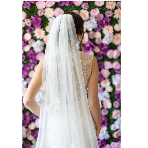 Bridal Veil Cathedral Length White Ivory Tulle Wedding Veil With Comb Pearl Embellished Hair Accessories For Women Bride