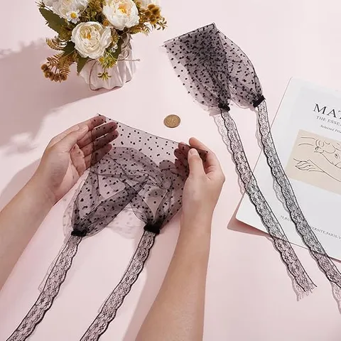 Women Fashion Polka Dot Mesh Veil Lace Up Sheer Veil Birdcage Veil Eye Mask Party Hair Accessory