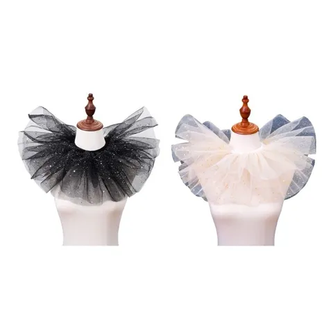 Women European Fashion Mesh False Collar Gold Stamping Layered Ruffled Ruff Collar Stage Performance Cosplay Accessories