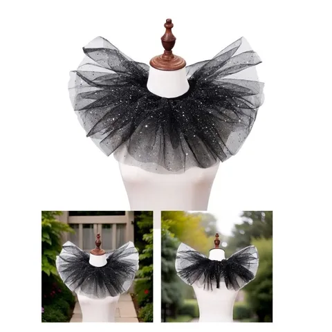 Women European Fashion Mesh False Collar Gold Stamping Layered Ruffled Ruff Collar Stage Performance Cosplay Accessories