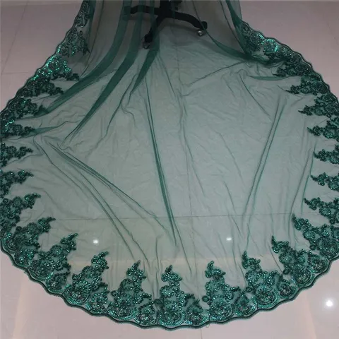 Long Bridal Veil Wedding Veil Dark Green Mesh Tulle Embroidered Sequin Lace Edge Bridal Hair Accessories For Women