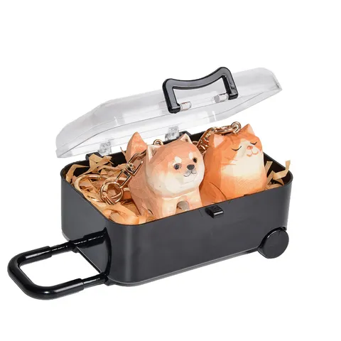 Handgefertigter Hölzerner Shiba Inu Und Katzen Schlüsselanhänger Niedliches Tier Holzschnitzerei Schlüsselring Paar Tasche Anhänger