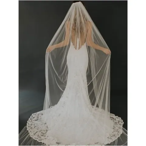 Bridal Wedding Veil Long Tulle Veil With Comb And Lace Trim For Wedding Photography Party Bridal Hair Accessories