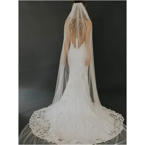 Bridal Wedding Veil Long Tulle Veil With Comb And Lace Trim For Wedding Photography Party Bridal Hair Accessories