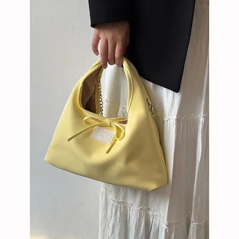 Women PU Leather Shoulder Bag Sweet Bowknot Chain Handbag Casual Solid Color Crossbody Bag Daily Tote